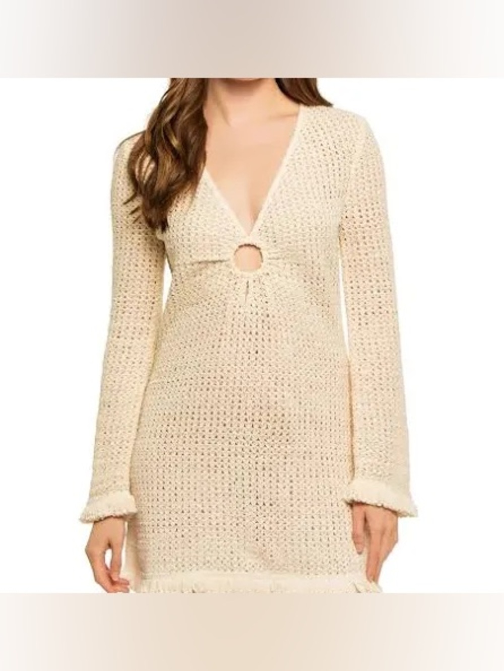 Ramy Brook Cream Crochet Cassie Ring-Front coverup dress